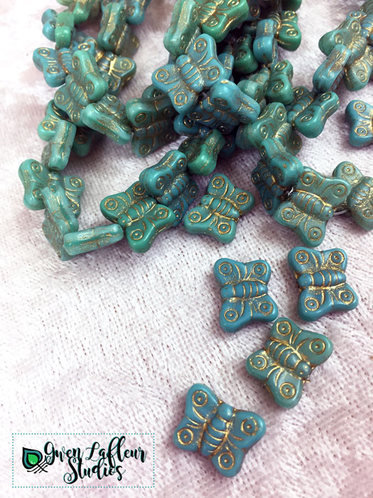 Czech Glass Butterfly Beads - Turquoise, Set of 5