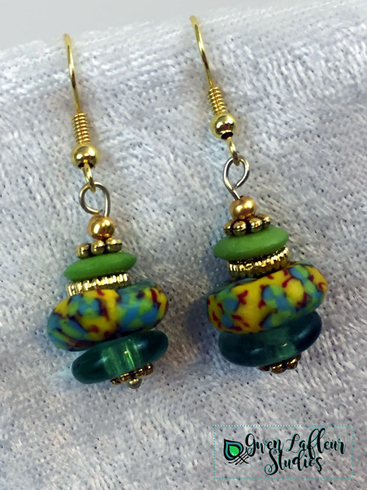 Handmade Repurposed  Dangle Earrings Vintage Upcycled Green Beads FREE SHIPPING 