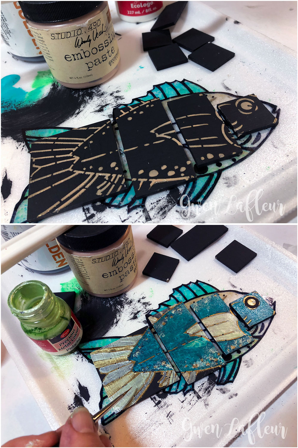 3D Boho Fish Shadowbox Tutorial Steps 4-5 - Gwen Lafleur
