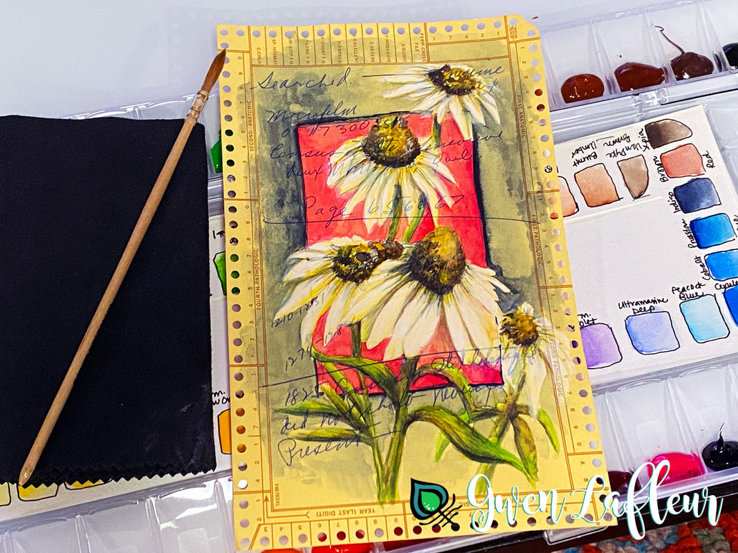 Watercolor Art - Daisies with ShinHan PWC Watercolor and White Gouache by Gwen Lafleur