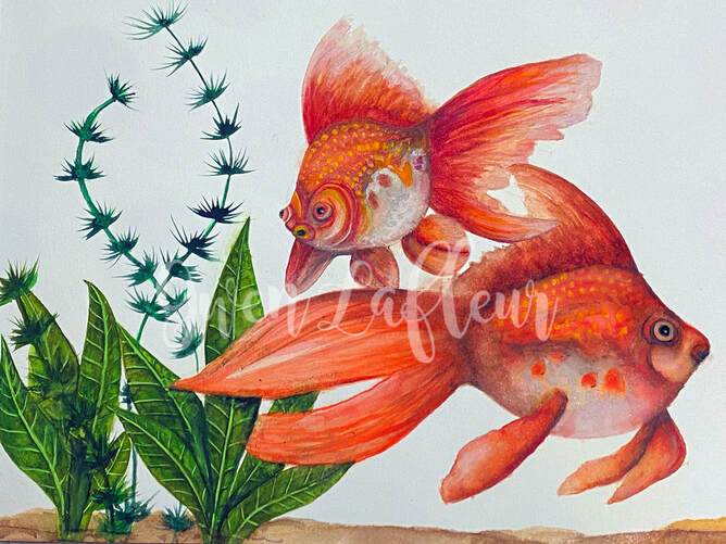 Watercolor Art - Goldfish and Sea Plants with ShinHan PWC Watercolor by Gwen Lafleur