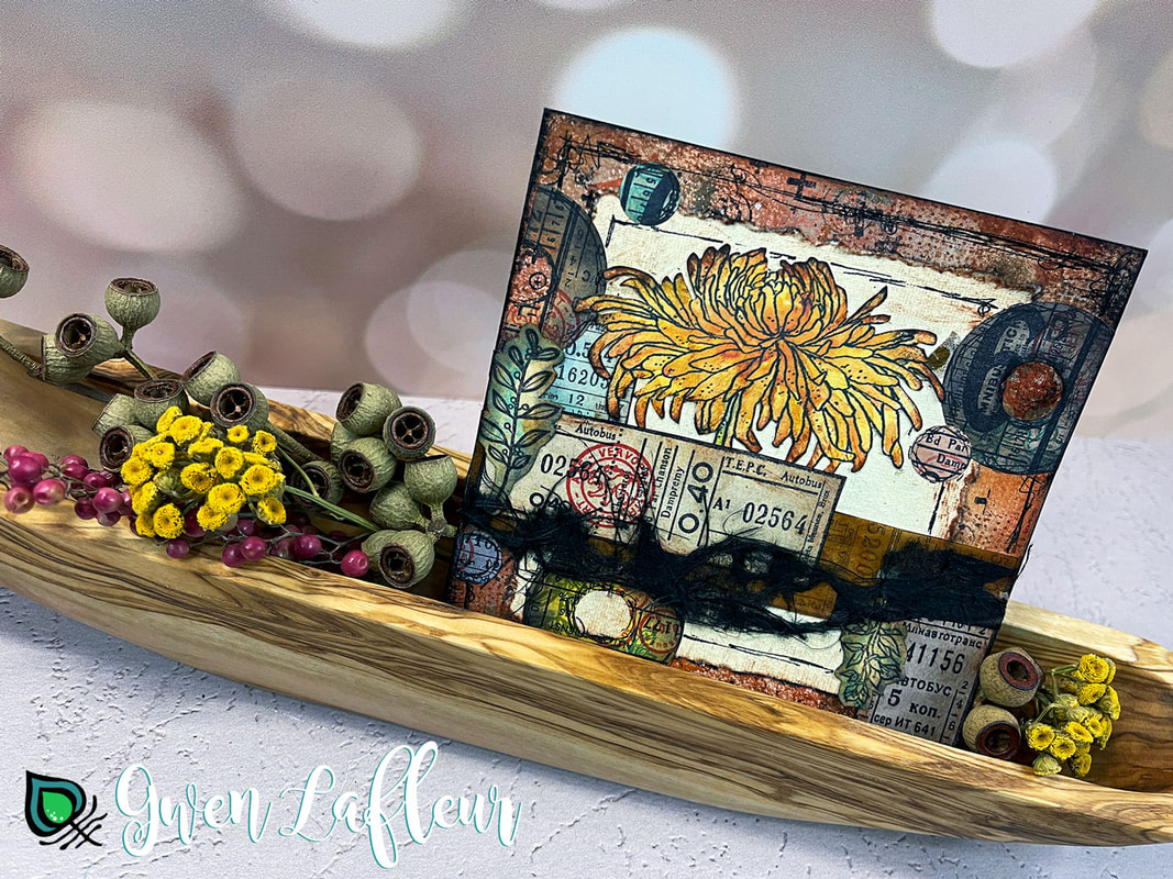 Photo of Mixed Media Artwork with the EGL18 vintage tickets stamp set by Gwen Lafleur for PaperArtsy.