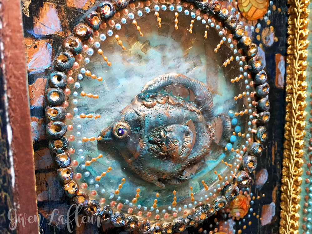 Into the Deep - Mixed Media Cigar Box Shadowbox - Inside Fish Closeup | Gwen Lafleur