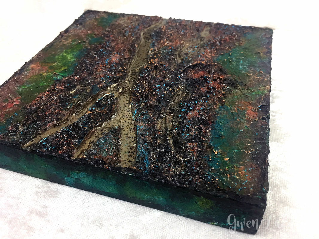 Mixed Media Abstract with Embossing Powder - Closeup 2 | Gwen Lafleur