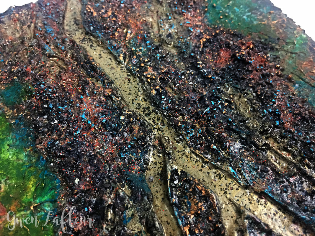 Mixed Media Abstract with Embossing Powder - Closeup 1 | Gwen Lafleur