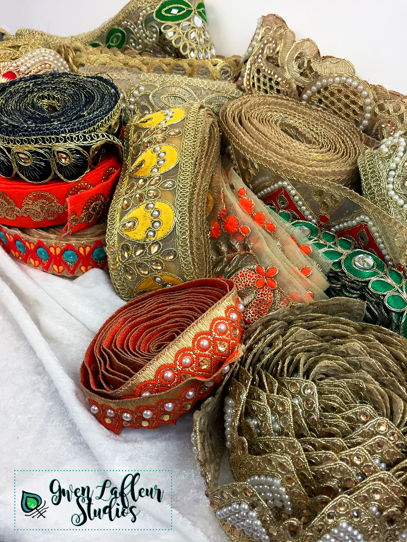Embellished Indian Sari Trims by the Foot