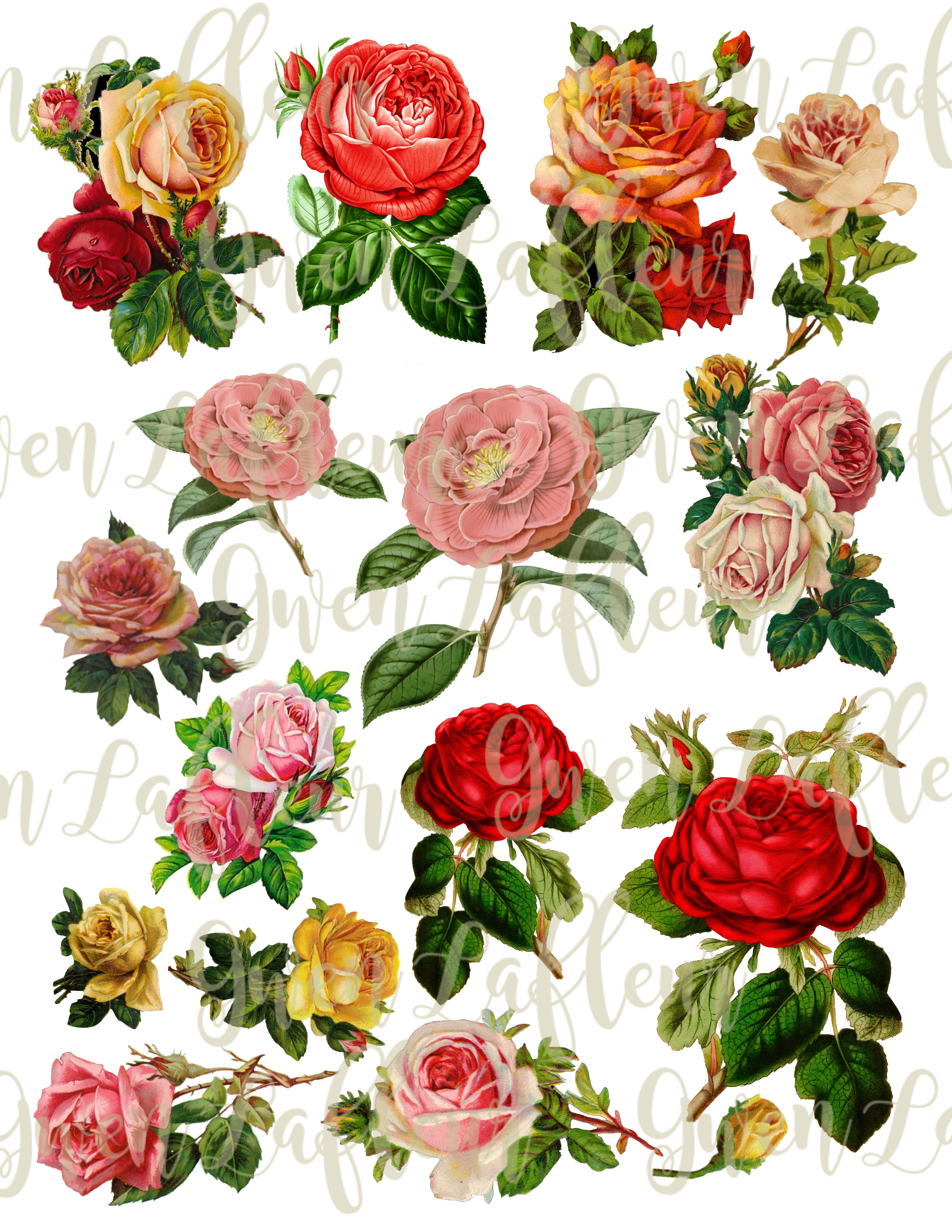 Romantic Roses -​ Downloadable Collage Cut-Outs