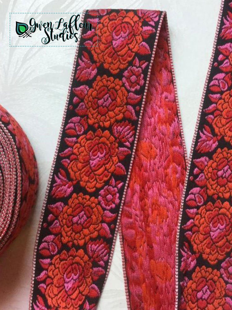 Vintage Red & Pink Flowered Jacquard Ribbon