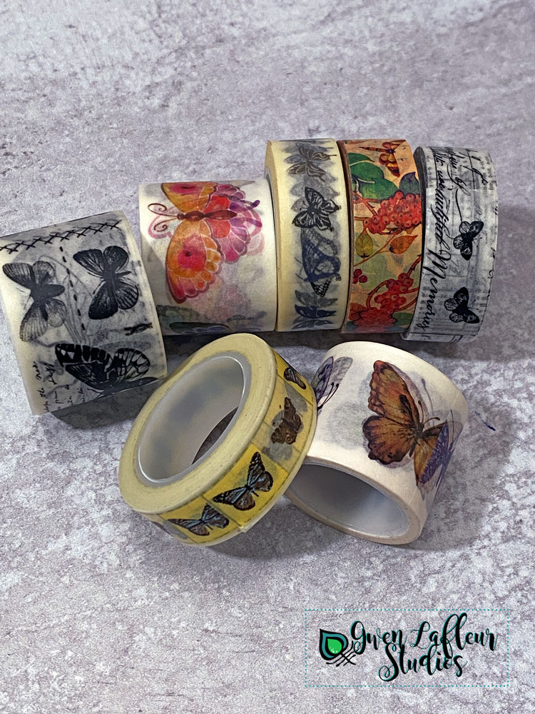 6 PET & Washi Tapes for Journaling, Scrapbooking, Planners People Stickers,  Fashion Girl Tape, Flowers, Butterflies, Lavender FAYWARE 