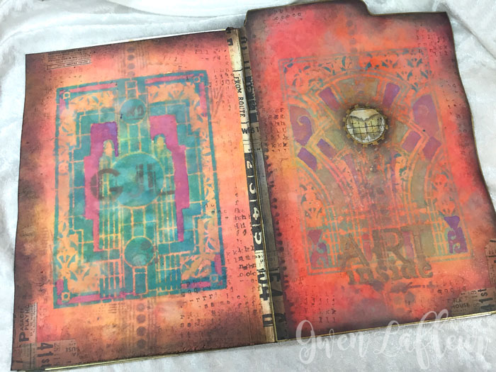 File Folder Art Journal with Distress Oxides and Stencils Covers - Tutorial by Gwen Lafleur